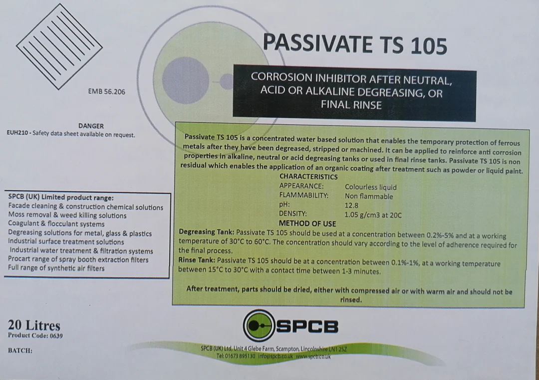 Passivate TS 105 Label